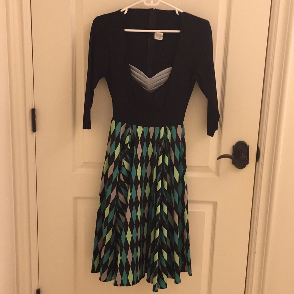 SOLD// Green Slytherin house harlequin print dress